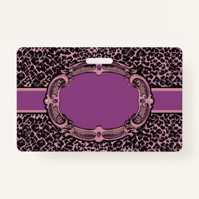 Tarjeta De Identificación Insignia de impresión de chitas rosa y púrpura (Anverso)