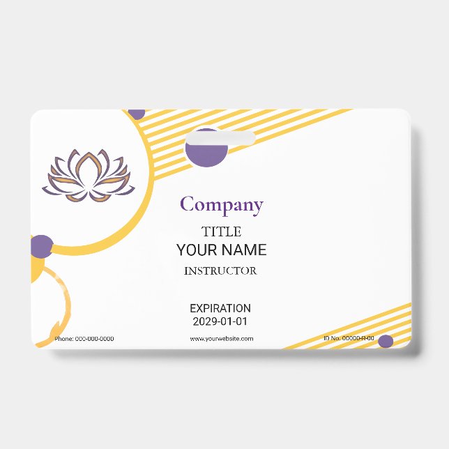 Tarjeta De Identificación Insignia de Instructor de Yoga (Parte frontal)