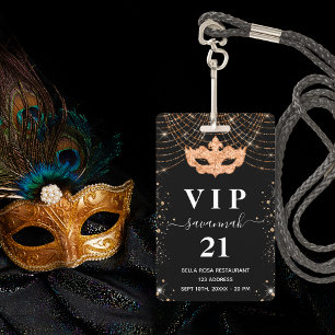 Tarjeta De Identificación Insignia de invitación de purpurina de oro negro M