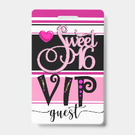 Tarjeta De Identificación Insígnia de invitado VIP de Sweet 16 revisada - Ve