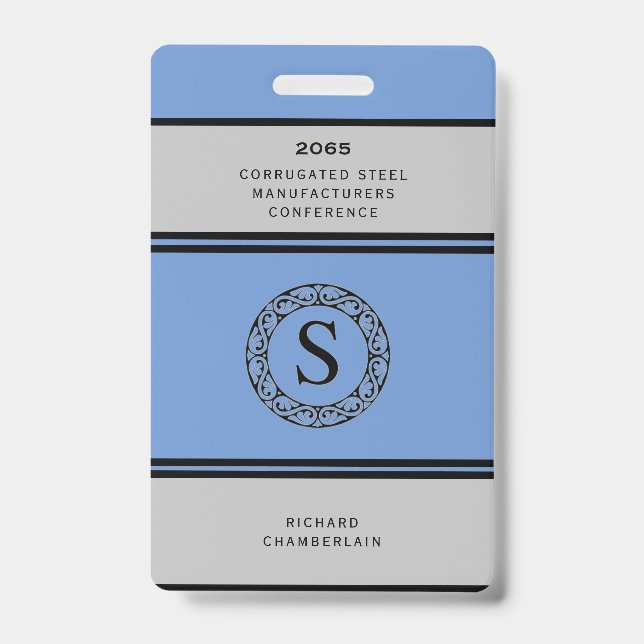Tarjeta De Identificación Insígnia de la conferencia Azul y Gris con logotip (Parte frontal)