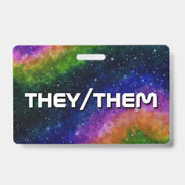 Tarjeta De Identificación Insignia de la Galaxia Arcoíris They/Them