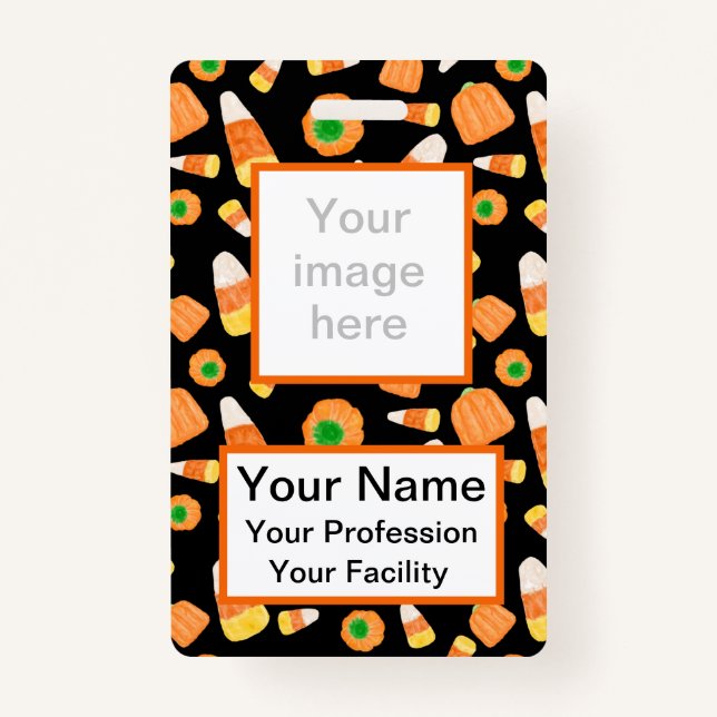 Tarjeta De Identificación Insignia de maíz y calabazas (Anverso)