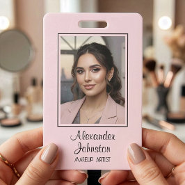 Tarjeta De Identificación Insígnia de Maquillaje de Empleado de Retrato Rosa