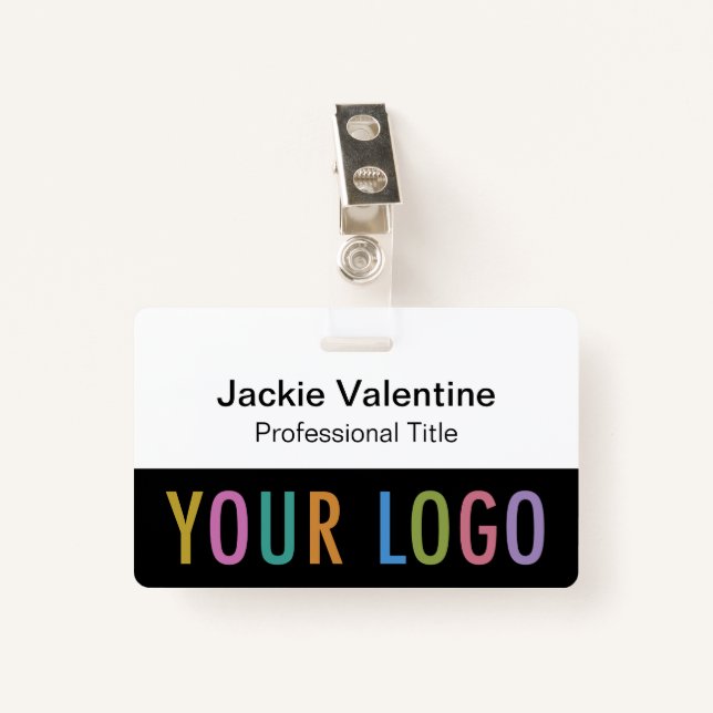 Tarjeta De Identificación Insignia de nombre de PVC negro con lámina de clip (Anverso con clip)