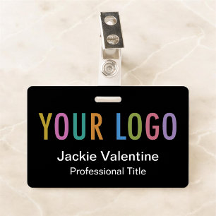 Tarjeta De Identificación Insignia de nombre de PVC negro con logotipo Clip 