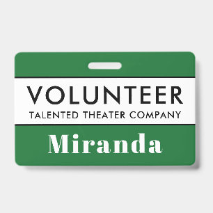 Tarjeta De Identificación Insígnia de nombre de voluntario verde profesional