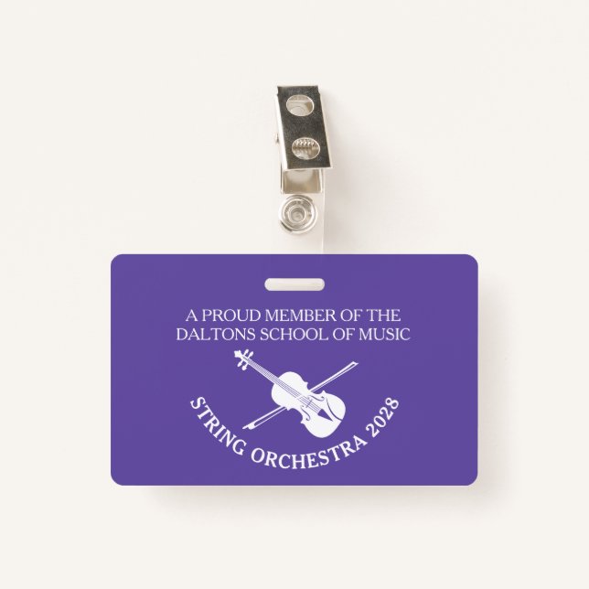Tarjeta De Identificación Insignia de nombre personalizada de la orquesta de (Anverso con clip)