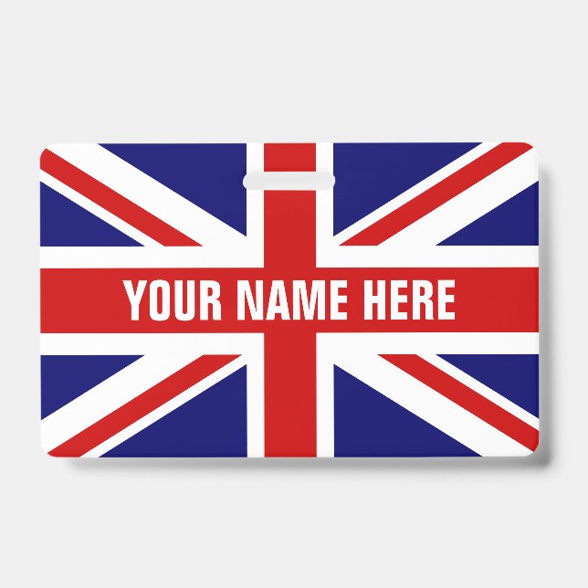 Tarjeta De Identificación Insignia de nombre personalizado con bandera britá (Parte frontal)