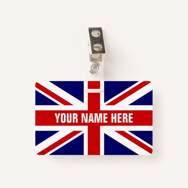 Tarjeta De Identificación Insignia de nombre personalizado con bandera britá (Anverso con clip)