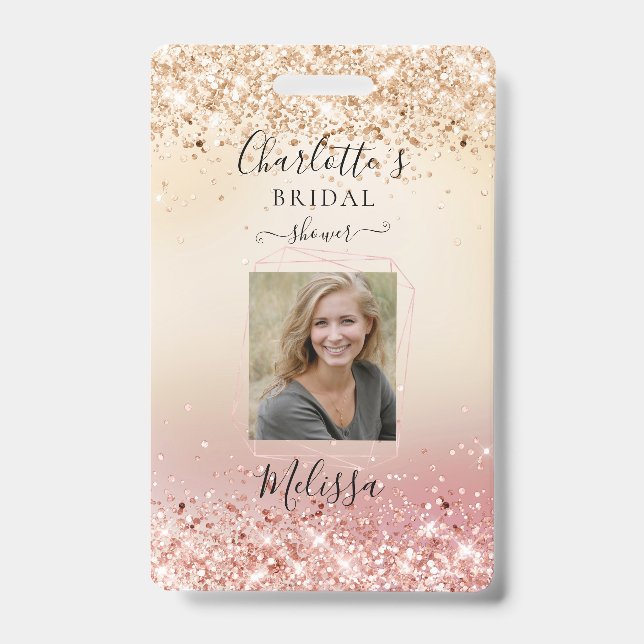 Tarjeta De Identificación Insígnia de oro-rosado con brillo moderno (Imitaci (Parte frontal)