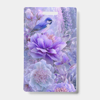 Tarjeta De Identificación Insígnia de Pájaro Floral Púrpura