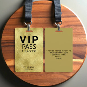 Tarjeta De Identificación Insígnia de papel de oro para evento VIP de acceso