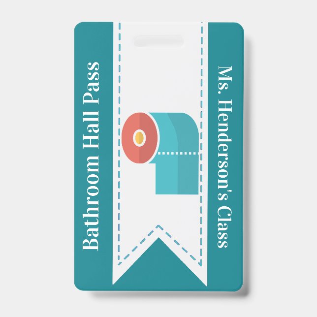 Tarjeta De Identificación Insígnia de pase de baño de la escuela para maestr (Parte frontal)