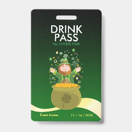 Tarjeta De Identificación Insignia de pase de bebida del día de San Patricio