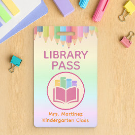 Tarjeta De Identificación Insígnia de pase de biblioteca Pastel Rainbow para