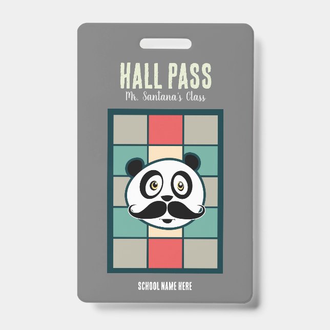 Tarjeta De Identificación Insígnia de pase de sala Panda Bigote (Parte frontal)