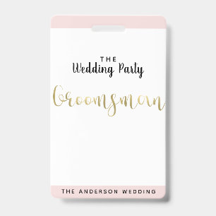 Tarjeta De Identificación Insígnia de pase VIP de la fiesta de boda Groomsma
