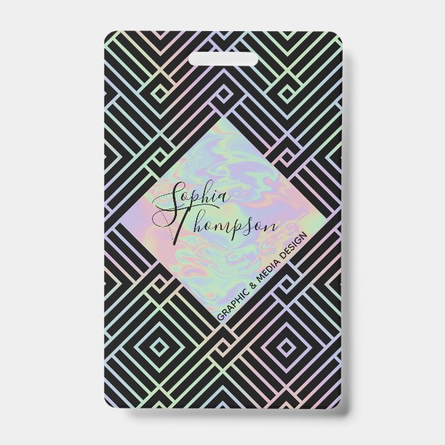 Tarjeta De Identificación Insignia de patrón simétrico holográfico moderno (Parte frontal)