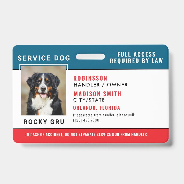 Tarjeta De Identificación Insígnia de Perro de Servicio Personalizada (Parte frontal)