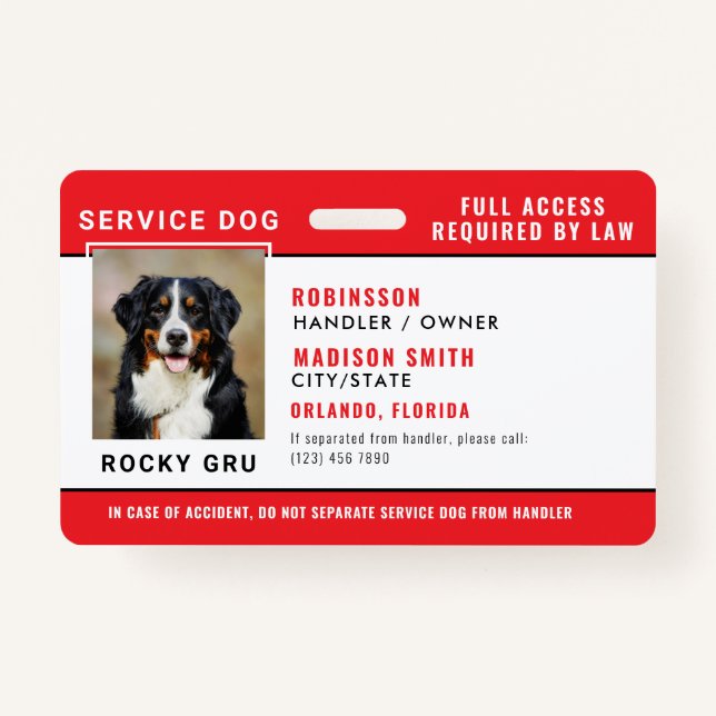 Tarjeta De Identificación Insignia de perro de servicio personalizada (Anverso)