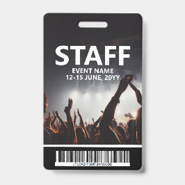 Tarjeta De Identificación Insígnia de personal con pase de acceso a eventos 