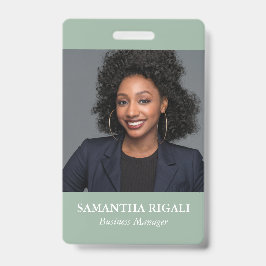 Tarjeta De Identificación Insignia de Personalizable de foto verde de Sage