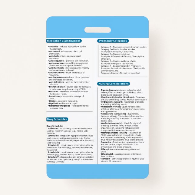 Tarjeta De Identificación Insignia de referencia rápida de farmacia (Anverso)