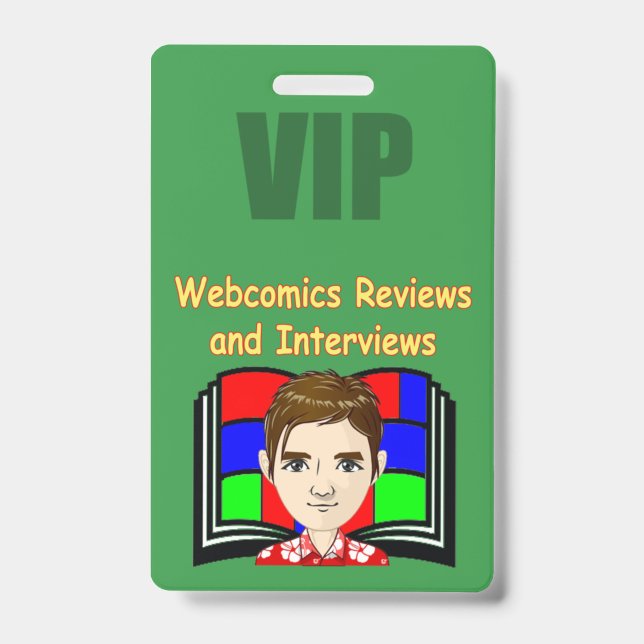 Tarjeta De Identificación Insignia de reseñas y entrevistas de webcomics (Anverso)