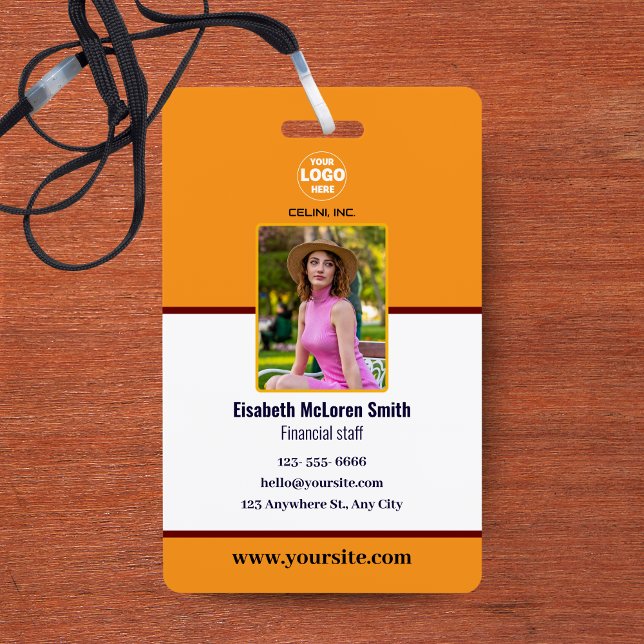 Tarjeta De Identificación Insignia de seguridad de la Marina Profesional: fo (Professional Orange Security Badge: Photo & Company Badge)