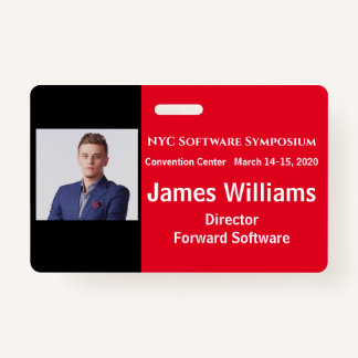 Tarjeta De Identificación Insignia de simposio horizontal roja, blanca, negr