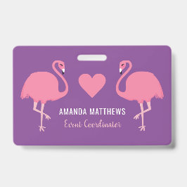 Tarjeta De Identificación Insígnia de texto personalizado de flamencos rosas