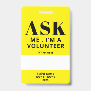 Tarjeta De Identificación Insígnia de Voluntario Amarillo
