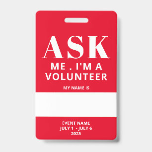Tarjeta De Identificación Insignia de Voluntario de relleno rojo