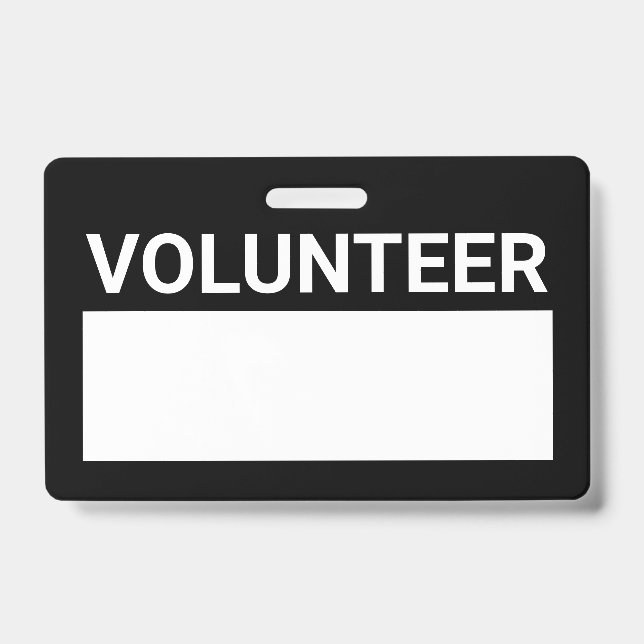 Tarjeta De Identificación Insígnia de voluntario en blanco negro (Parte frontal)