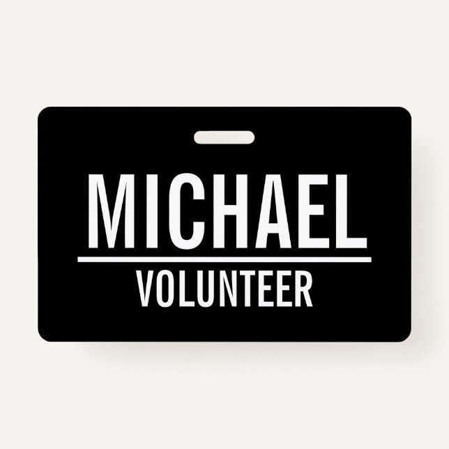 Tarjeta De Identificación Insignia de voluntario negro con nombre personaliz (Anverso)
