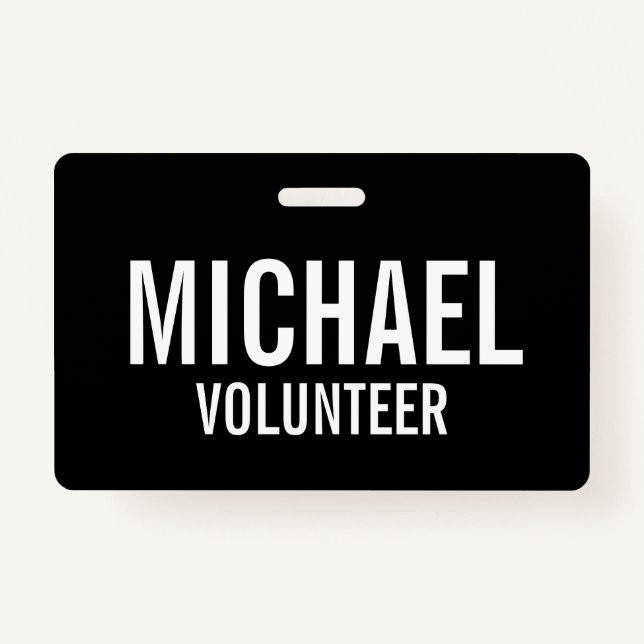 Tarjeta De Identificación Insignia de voluntario negro con nombre personaliz (Anverso)
