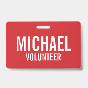 Tarjeta De Identificación Insígnia de Voluntario Rojo con Nombre Personaliza