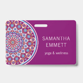Tarjeta De Identificación Insignia del instructor de yoga Purple Mandala