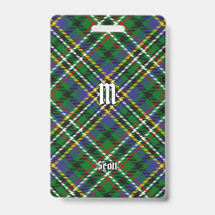 Tarjeta De Identificación Insignia del Tartán Verde del Clan Scott
