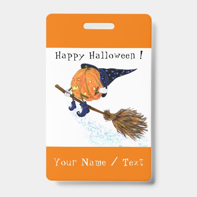 Tarjeta De Identificación Insígnia divertida personalizada de Halloween Bruj (Parte frontal)