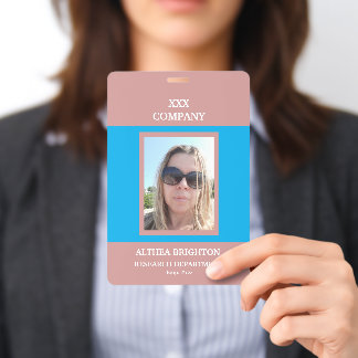 Tarjeta De Identificación Insígnia empresarial rosa polvorienta azul