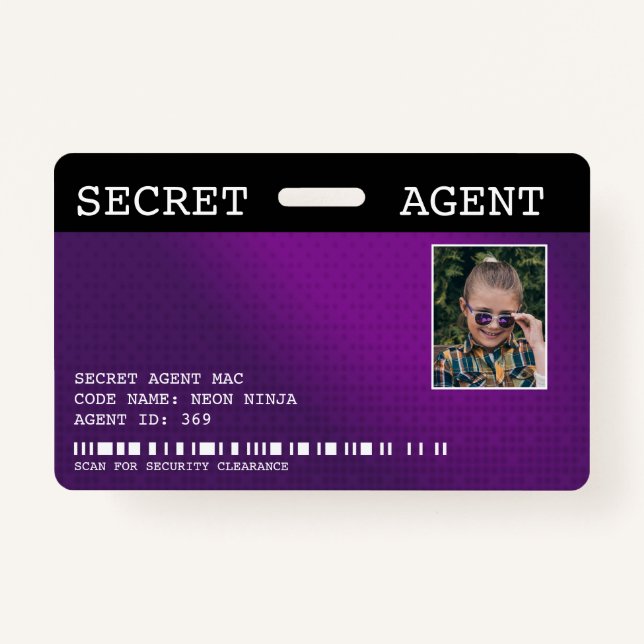 Tarjeta De Identificación Insignia espía de agente secreto - PURPLE (Anverso)