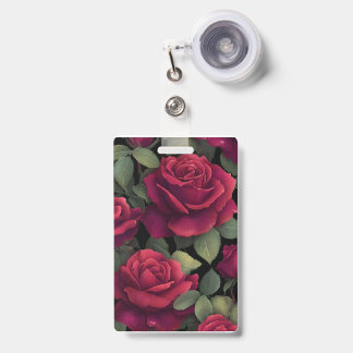 Tarjeta De Identificación Insígnia floral de rosa roja.