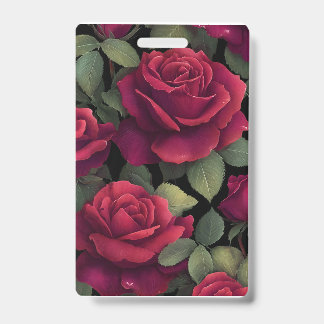 Tarjeta De Identificación Insígnia floral de rosa roja.