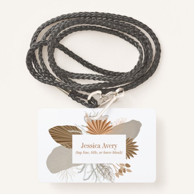 Tarjeta De Identificación Insignia floral tropical de Terracotta Boho (Anverso son cordón)