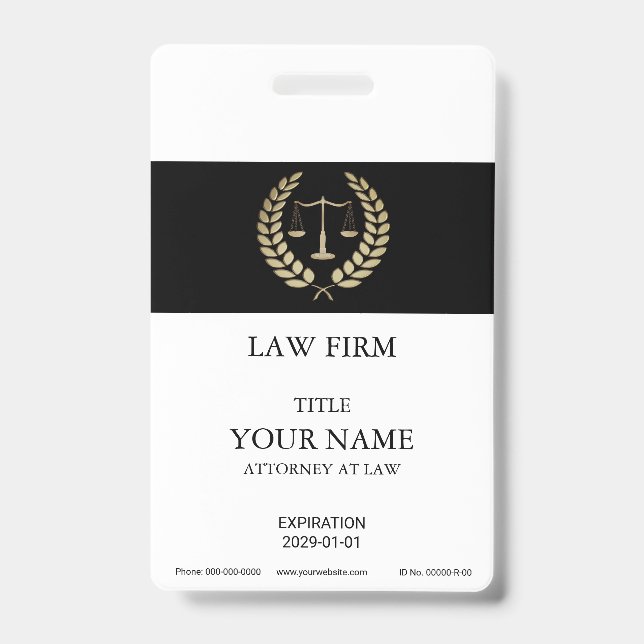 Tarjeta De Identificación Insignia Gold Justice Scale (Anverso)