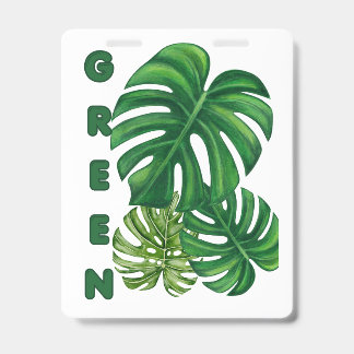 Tarjeta De Identificación Insignia Hojas Verdes de Monstera