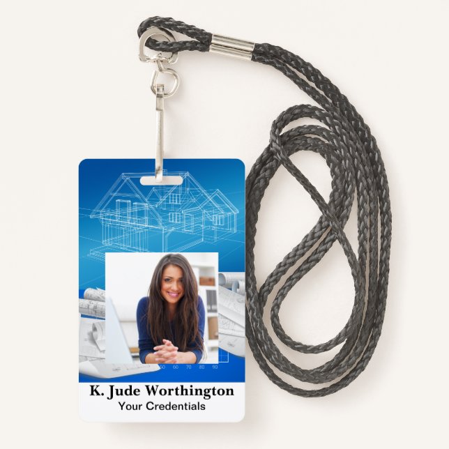 Tarjeta De Identificación Insignia Lanyard del contratista del arquitecto -  (Anverso son cordón)