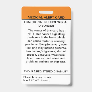 Tarjeta De Identificación Insignia Médica de Trastorno Neurológico Funcional